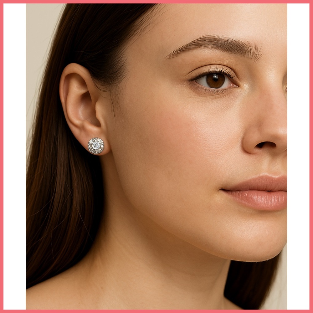 Jessica McClintock Cubic Zirconia / CZ Pave Stud Earrings